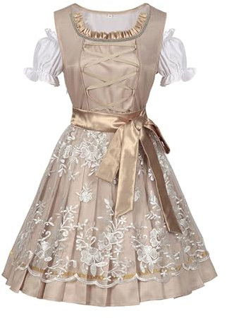 Dirndl Damen Midi Trachtenkleid Damen Midi Dirndl Elegante Trachtenkleid für Oktoberfest inkl. Dirndlbluse Dirndlschürze Germandress