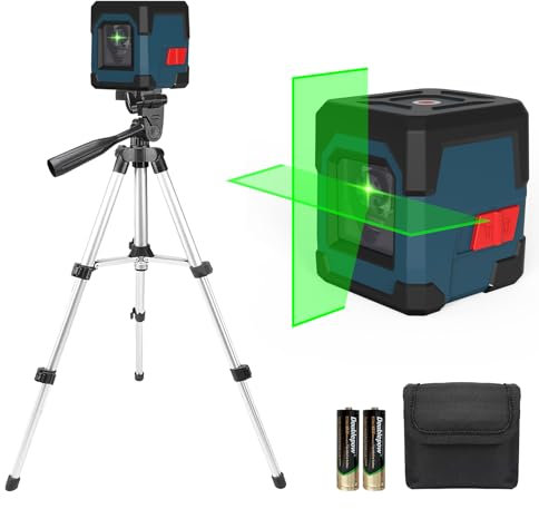 Laser Wasserwaage mit Stativ, RockSeed Kreuzlinienlaser mit Selbstnivellierung, Vertikale und Horizontale Linie, 360 Grad Drehbar, Tragetasche, Batterie Enthalten