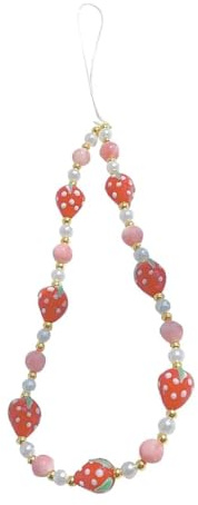 JYTDBCS Strawberry Beaded Phone Charm Cute Case Lanyard Aesthetic Cell String Delicate Mobile Straps for Women Girls