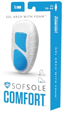 Sof Sole Gel para el Arco Plantar con Espuma de Memoria - Soporte del arco plantar para hombres - Ajuste flexible para la mayoría de los zapatos - Acolchado ligero Sof Gel - 1 par - UK Talla 7-13