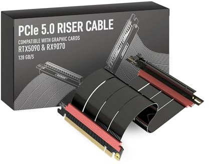 LINKUP - AVA5 PCIE 5.0 Riser-kabel | RTX5090 RX9070 GPU Ready | x16 128 GB/s hastighet | Kompatibel med PCIe 4.0 & WRX80/WRX90E | Rak vinkel, svart 20 cm (total längd 24 cm)
