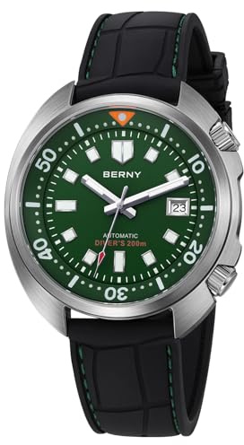 BERNY Automatische Herrenuhr 200M wasserdichte Tauchuhr Herrenmechanische Armbanduhr Analoguhr mit Superluminisierter AR-Koating Saphirglas Mode Tauchuhr Geburtstagsgeschenk
