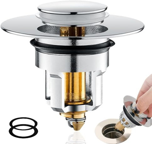 Waschbeckenstöpsel, Universal Pop Up Abflusssieb, Messing Bounce Core Push-Type Drain Plug, mit Anti Clogging Sieb, Abflussstopfen für Aufsatzwaschbecken Badewannenstöpsel (32-42mm)