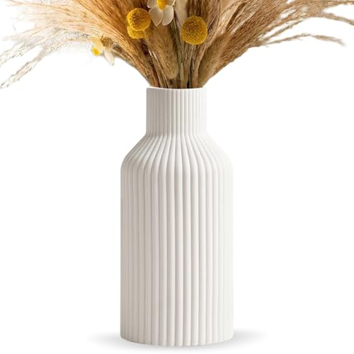 [AiiBowy] Moderne Vasen Keramik, Deco Matte Vasen für Pampasgras, Blumenvase für Tulpen, Vase Deko Aesthetic Neutral Boho Skandinavische Deko Vase für Wohnzimmer Schlafzimmer Home - (20cm Weiß)
