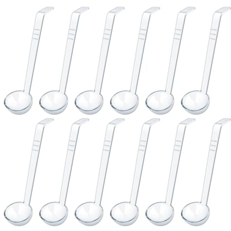 12 Pcs 1 Oz Small Ladle 7.87 Inches Mini Ladles for Serving Sauce, Soup, Dressing, Punch Bowl, Gravy, Cocktail, Fruit Juices – Clear Plastic Long Handle Ladles for Parties, Catering