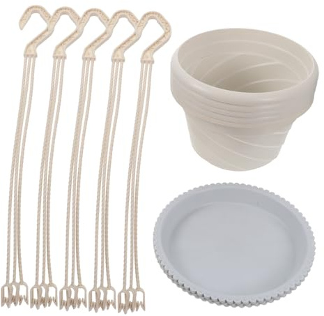 TOYANDONA Maceta Colgante De Pared para Flores y Orquídeas, Juego De 5 Unidades Blancas Plato y Gancho, Plástico Duradero para Decoración De Interiores y Soportes Dormitorio y Oficina