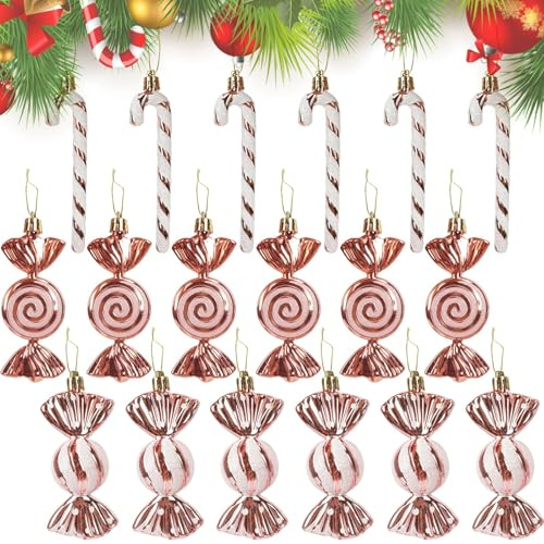 Vookkp 18 Piezas Decoracion Caramelos Navidad Adornos Arbol Navidad Bastones NavidadDecoracion Colgantes Bastones para Árbol Rojos y Blancos Adornos Navideños