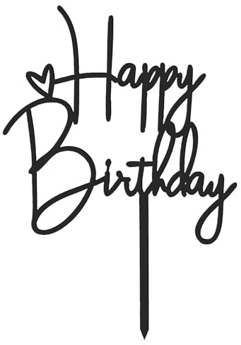 2pcs Happy Birthday Cake Toppers Acrylic Black Happy Birthday Cake Decorations Birthdays Cakes Supplies for Celebrating Anniversary Party (15cm)