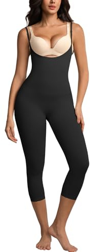 Suprenx Open Bust Tummy Control Shapewear Bodysuits for Women Compression Leggings Full Body Seamless Faja Butt Lifting Body Shaper Black L