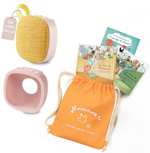 MAIASAURA - Coffret Cadeau Boite à Histoires et Musique pour Enfant avec 200 Titres Inclus, Une Coque de Protection, Un Sac et 3 Livres | 10H d'écoute | Personnalisable avec Vos Propres Contenus MP3