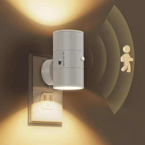 Plugify One Stecker Lampe mit Bewegungsmelder, Auf- und Abwärts Beleuchtung, Warmweißes Nachtlicht für Flur Treppe Schlafzimmer Küche (Weiß, 1 Pcs)