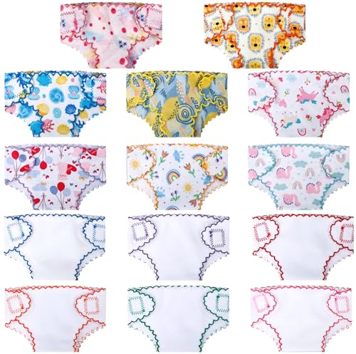 14 Pcs Baby Doll Diapers Reusable Doll Underwear for 12-15 inch Fits Newborn Baby Dolls Pretend Play Accessories for Boys Girls, 2 Styles