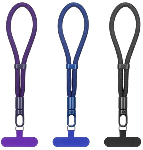 Phone Wrist Strap 3-Pack, Adjustable Smartphone Lanyard with Tether Tabs | Sibba Universal Hand Strap for Phone, Anti-Drop Wristband for Keys, USB Cards - Black, Dark Purple, Blue