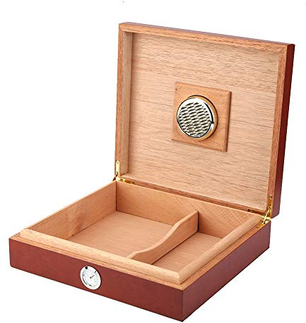 Tnfeeon Humidor de Cedro Español, Estuche para Puros de 7,5 X 8,5 X 2, con Control de Humedad, Capacidad para 10-15 Puros, Hecho a Mano con Acabado Brillante, Diseño Compacto para Viajes o Uso