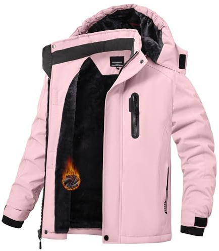 HotPoem Boys Winter Coat Jackets Snow Suit for Kids Cold Weather Fleece Warm Waterproof Insulated Softshell Ski Snowboard Jackets for Girls Windproof with Zip Pockets Hoode Pink 6-7