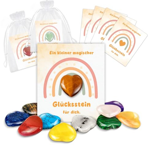 12 Glückssteine, Glücksbringer Mitgebsel Kindergeburtstag, Mitbringsel | Kleine Geschenke für Kinder Junge Mädchen ab 5 6 7 8 9 10 Jahre, Give Away, Einschulung, Schultüte Füllung, Schulanfang Deko