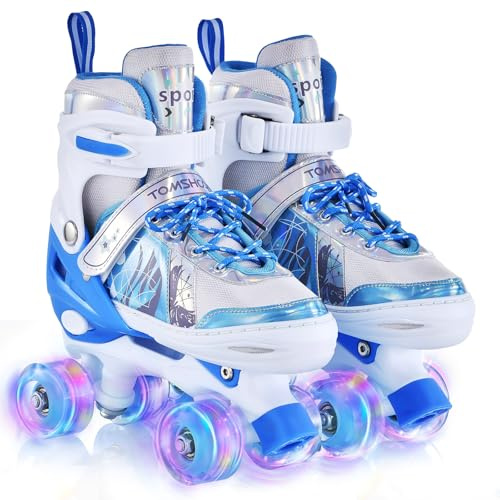 ERYUE Patins à roulettes pour Filles, avec Roues Lumineuses LED, 4 Tailles Réglables, Couleurs Vives, Exercice de Coordination, Filles, Garçons et Enfants (S)