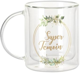 Fabulous Dubbelväggig glasmugg - supervittne bröllop fästmö knutar cirkel blommor - kaffekopp och isolerad 330 ml hängande effekt mot buller, tryck i Frankrike
