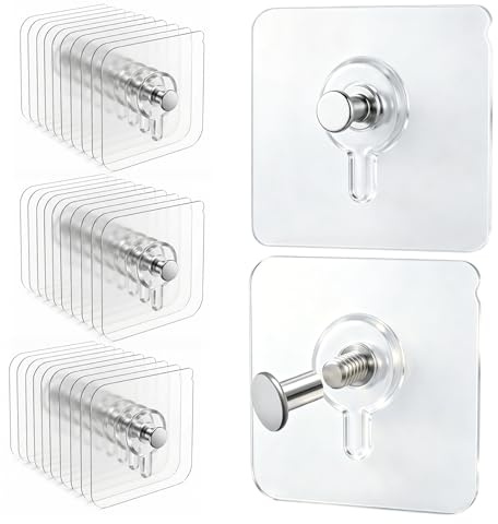 FLOWERUN 30 Stück Klebenagel für Bilderrahmen, Bilderhaken Selbstklebend, Bilder Aufhängen ohne Bohren, Transparent Klebehaken Bilder für Fotos Poster Wanddeko, Maximale 10 kg