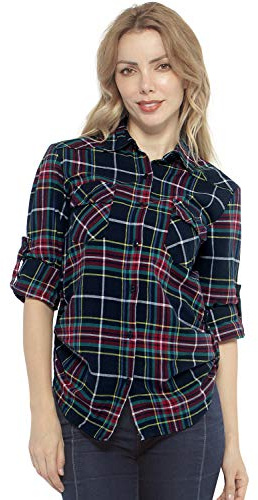 Matchstick Chemise Blouse Manche Longue à Carreaux pour Femme#B003 (2021 Checks#10,XXL)