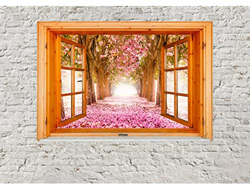 Runa Art Fototapete Fenster zum Blumen Allee 352 x 250 cm Vlies Tapeten XXL Moderne Wandtapete Wohnzimmer Schlafzimmer Weiss Rosa 9211011b
