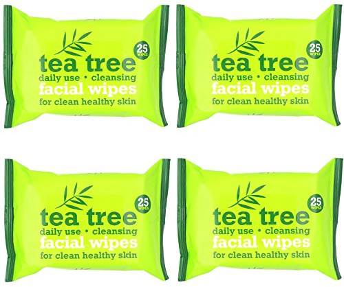 4 Packs of Australian Tea Tree & Peppermint Daily Cleansing Wipes | 100 Facial Wipes for Oil/Makeup Removal and Clean & Healthy Skin
