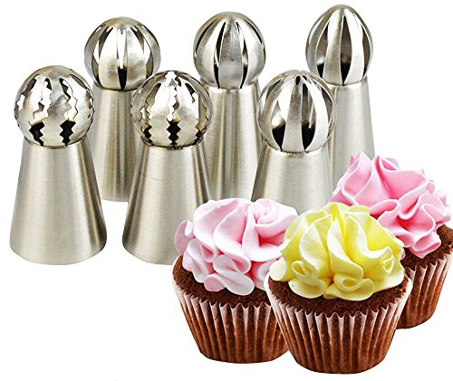 Russische Spritztüllen, Fellibay verschiedenen Formen DIY Backschule Russische Spritzbeutel-Tüllen Balltüllen Backzubehör 6 Stück