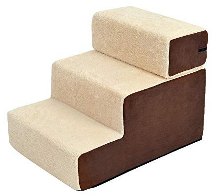PawHut Hundetreppe Katzentreppe Haustiertreppe 3 Stufen Haustier Plüsch Beige 54 x 40 x 39cm