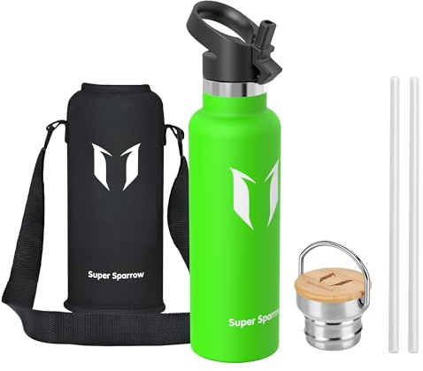 Super Sparrow Stainless Steel Water Bottle -620ml- Vacuum Insulated Metal Water Bottle - Standard Mouth Flask - BPA Free - Ideal Straw Water Bottle for Work, Gym, Travel, Sports