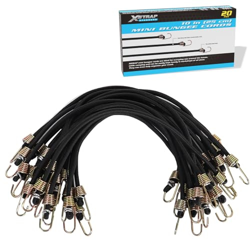 XSTRAP STANDARD 10-Inch Mini Bungee Cords 20 Pieces Rubber Stretchy Bungee Cords with Steel Hooks for Tarp Covers, Canvas Canopies, Motorcycle, Cargo, Hang Christmas Ornaments
