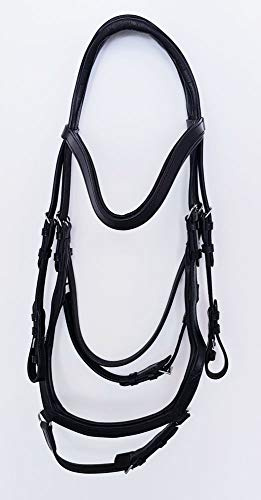A&M Reitsport Ledertrense, anatomische Nasenriemen und Genickstück, Trense 1067 aus Leder, Schwarz, VB WB Pferd