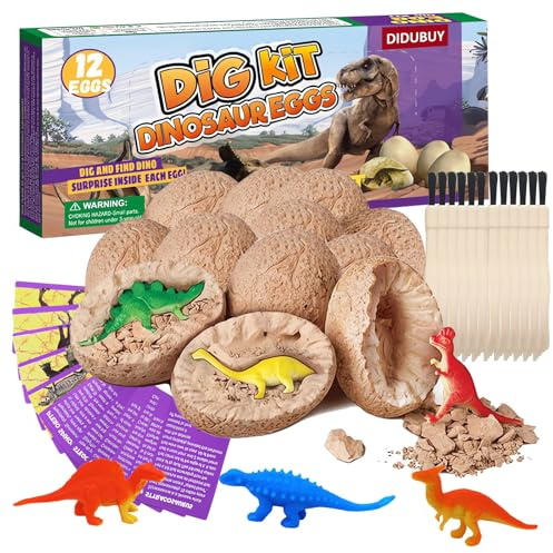 Dino Eggs Dig Kit, 12 Pack Dinosaur Eggs Excavation Science Experiments Kits for Kids 4-12, Dinosaur Toys for 3 4 5 6 7 8 9 10 Year Old Boys Girls