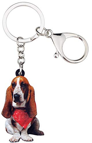 WEVENI Acrylic Red Scarf Basset Hound Dog Keychain Keyring Bag Wallet Car Charms For Women Girls