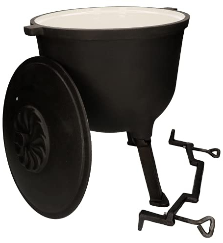 KOTARBAU® Gusseisenkessel 10 L emailliert Massiver Kessel für Feuerstellen mit Dichtem Deckel