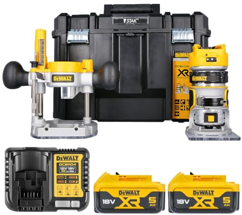DeWalt DCW604NT 18V Brushless Router Trimmer with 2 x 5.0Ah Batteries & Charger in T-Stak Case