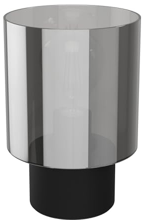 EGLO Tischlampe Gorosiba, Nachttischlampe mit Rauchglas Lampenschirm | Tischleuchte Wohnzimmer aus Metall und Glas bedampft in Schwarz, E27 Fassung, 22 cm