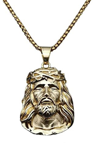 MayiaHey Collana con ciondolo a forma di Gesù, da uomo, con testa di Cristo Gesù, gioielli religiosi, collana con ciondolo di Gesù cattolico, in acciaio inox, per ragazzi, NO