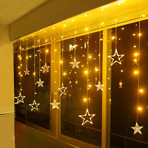 BELLALICHT LED Lichtervorhang Sterne Warmweiß Weihnachtsbeleuchtung Innen Fenster Für Weihnachten Party Hochzeit IP44 31V 8 Modi Mit Timer Dimmbar 138er LEDs Lichterkette Aussen 2,5M…