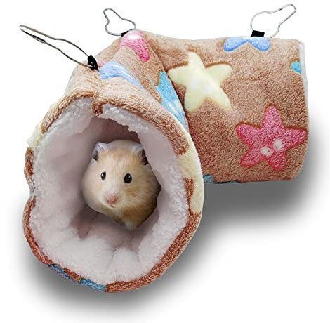 QeeHeng Meerschweinchen Frettchen Ratten Hängematte – Meerschweinchen Hängetunnelbett Haustier Hängematte für Kleintiere Hamster Chinchilla Gleiter Frettchen Versteck Schlafkäfig-Zubehör braun
