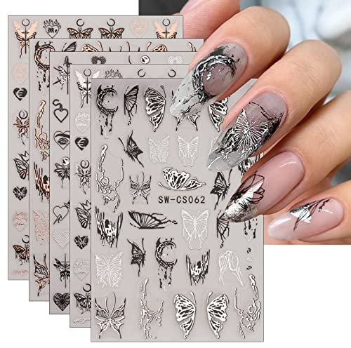 JMEOWIO Nagelsticker Schmetterling 9 Blatt Nail Art Sticker Selbstklebend Nagelaufkleber Mond Dekoration Nageldesign Zubehör