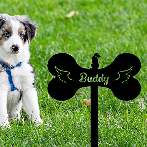 Gerryed Custom Dog Memorial Grave Stake Sign - Personalized Pet Grave Markers - Metal, 12inch, Garden Style - Buddy - Lawn