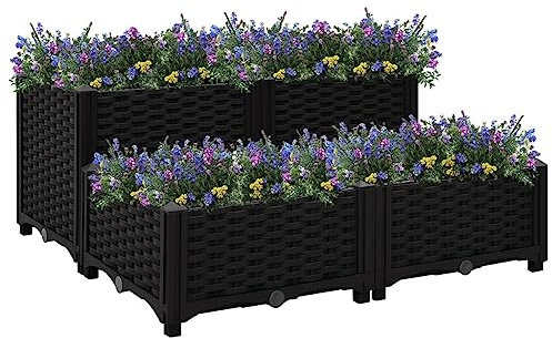 puraday Jardinière de Jardin avec 2 Etages 80x80x38 cm Noir Polypropylène Lit de Plantation Offre Suffisamment d’Espace Pot de Terrasse Balcon pour Plantes Légumes Herbes Aromates Fleurs