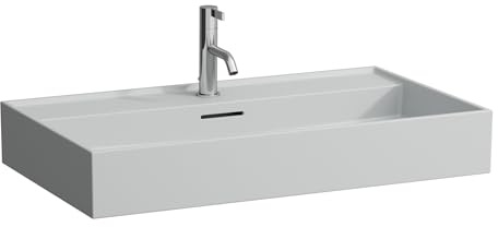 LAUFEN Kartell Aufsatzwaschtisch, 1 Hahnloch, mit Überlauf, 800x460mm, H8163367591041, Farbe: Grau matt