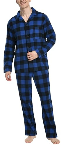 Nutria Pyjama Homme en Flanelle 100% Coton, Hiver Vêtements de Nuit Doux et Chauds, Haut et Bas de Pyjama à Manches Longues U06AB