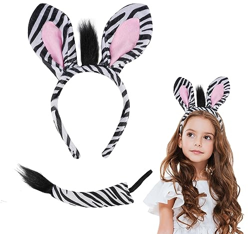 ACWOO Tier Kostüm Set, Haarreif mit Schwanz, Stirnband, Fasching, Mottoparty, Halloween Kostüme (Zebra)
