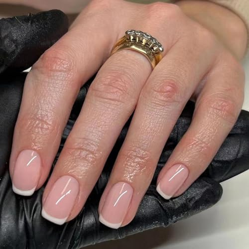 Ceboic 24 Stück Press on Nails Kurz Square Nude Rosa French Künstliche Nägel Soft Gel Ballerina Falsche Nägel Eckig Kunstnägel Fake Nails Acryl Full Cover Fingernägel Zum Aufkleben für Frauen