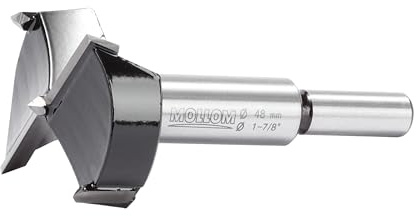 Mollom 1-7/8 (48 mm) Forstner-borr för exakt träbearbetning med slitstark YG8-karbidtjocklek på 2,0 mm. Detta gångjärnsverktyg är idealiskt för hårt trä, plast och plywood