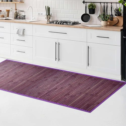 CosìCasa Tappeto Bamboo Cucina Antiscivolo | Passatoia Cucina Idrorepellente, Facile da Pulire e Realizzata con Materiali Sostenibili | Tappeto Bambu Tinta Unita (Viola, 50 x 140 cm)