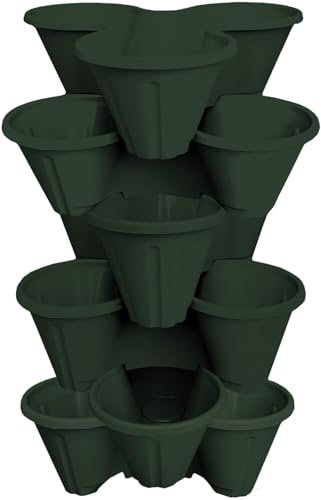 Muddy Hands 6 x Strawberry Planter Trio Stacking Stackable Outdoor Garden Flower Herb Plastic Plant Pot (Green)