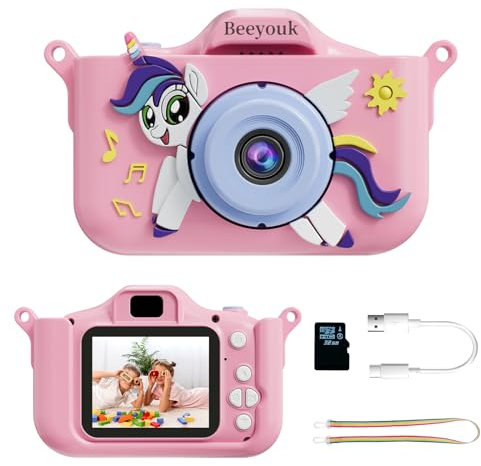Beeyouk Camara Fotos Infantil para Niña Niño, Juguete Camara de Fotos para Niños,Juguetes Niños 4 Años,Cámara Digital Compacta Tarjeta de 32 GB,Regalo 3 4 5 6 7 8 9 10 Niña Niño de Navidad Cumpleaños